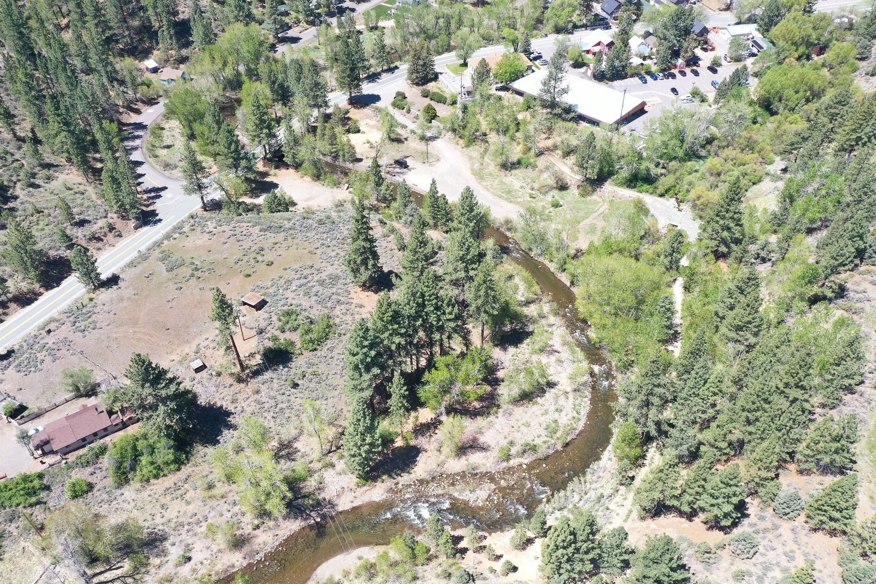 Aerial view of creek from drone. 