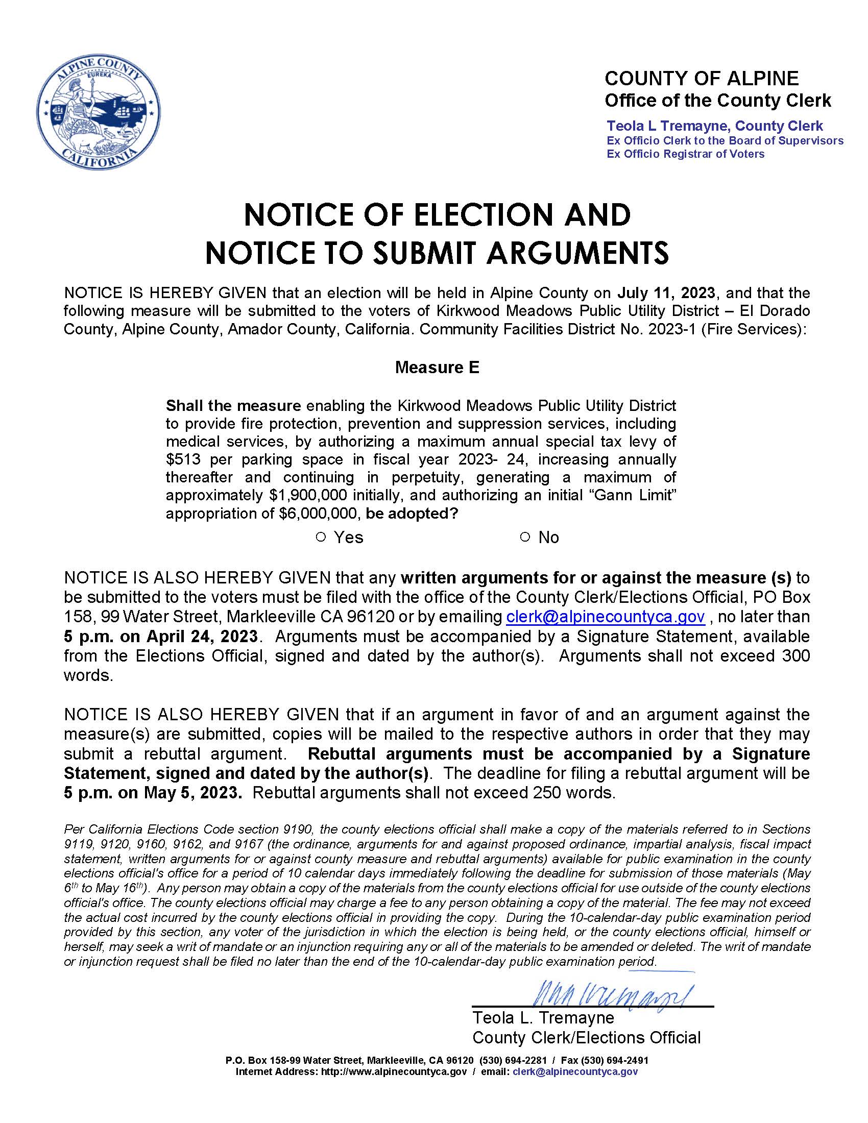 Notice of Election