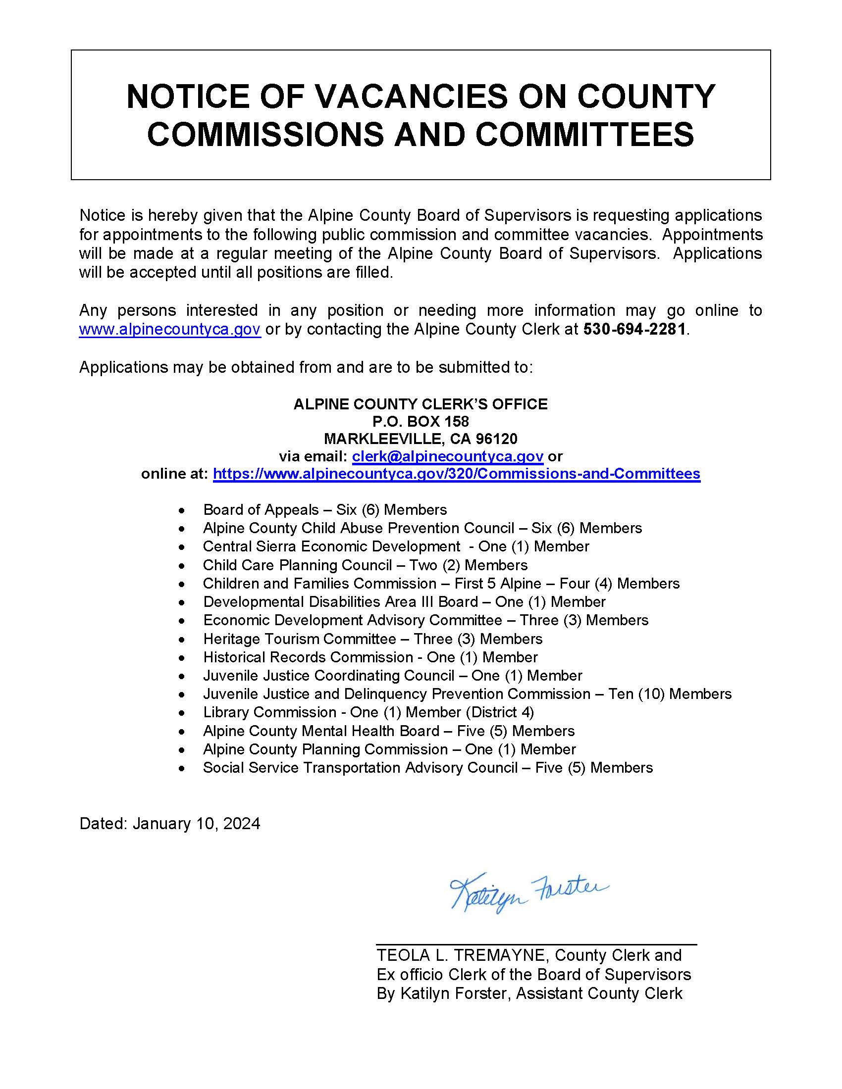 NOTICE VACANCY All 2024