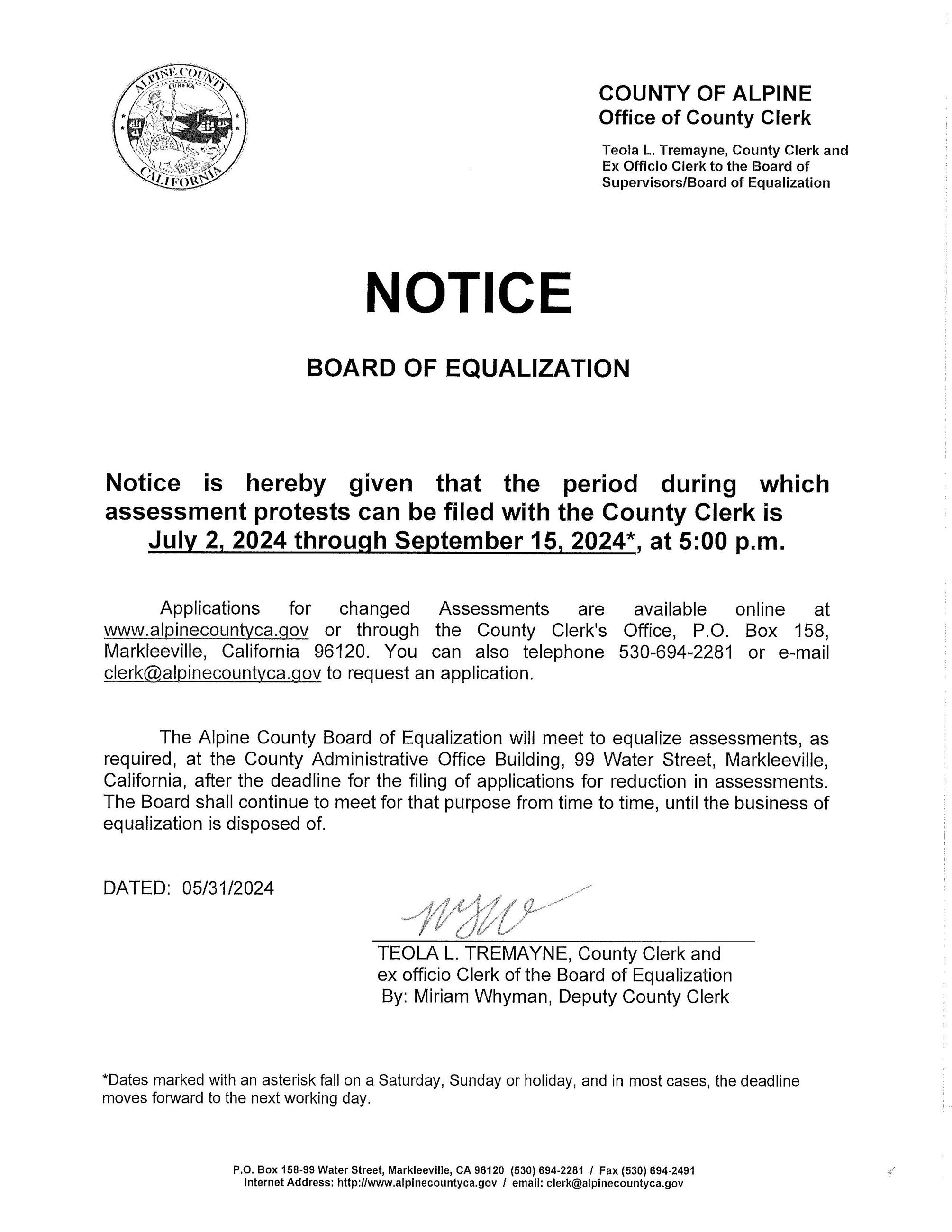 2024 Notice Assess Protest