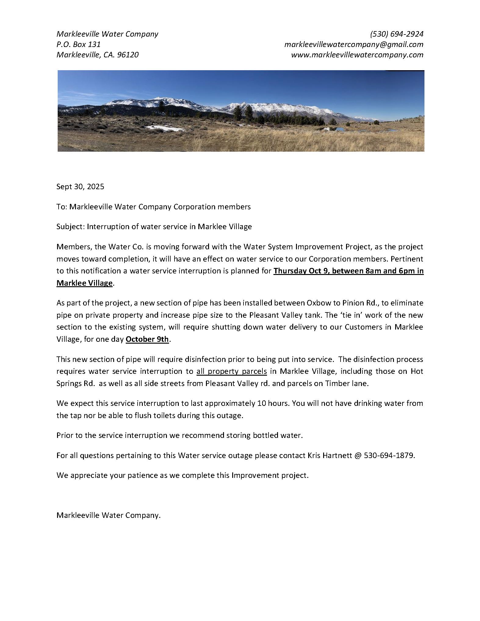10-03-25 Water Shutoff Notice - Marklee Village_October 9 2025